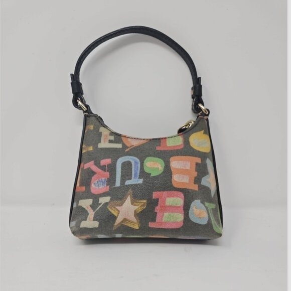 Like New Dooney & Bourke Graffiti Doodle Crayon Bitsy Bag Purse Leather Canvas - Picture 2 of 7